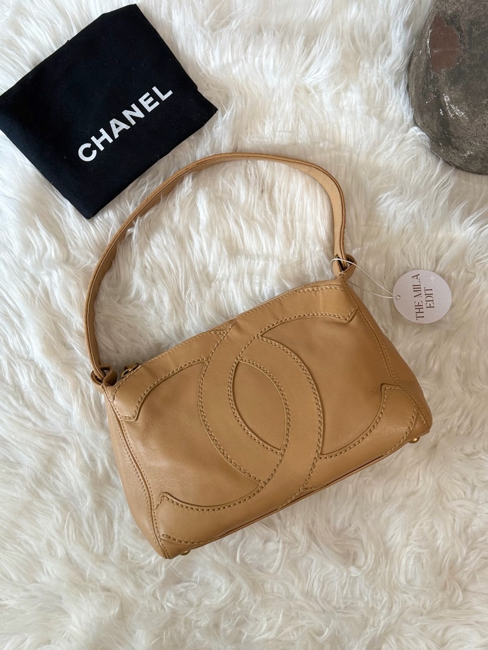 CHANEL SURPIQUE LARGE STITCHED CC LOGO SHOULDER BAG